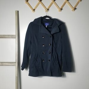 SIMPLY STYLED WOMEN'S NAVY BLUE DOUBLE-BREASTED FLEECE COAT SIZE MEDIUM